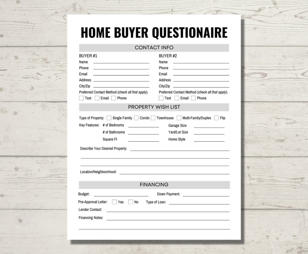 printable home buyer questionnaire fillable pdf  etsy real estate buyer questionnaire template