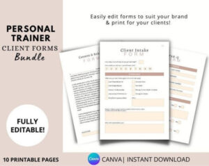 printable personal trainer client intake template forms par q forms  etsy uk personal training client questionnaire template example