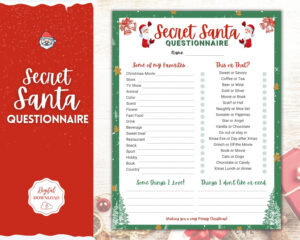 printable secret santa questions template funny secret santa questionnaire templates