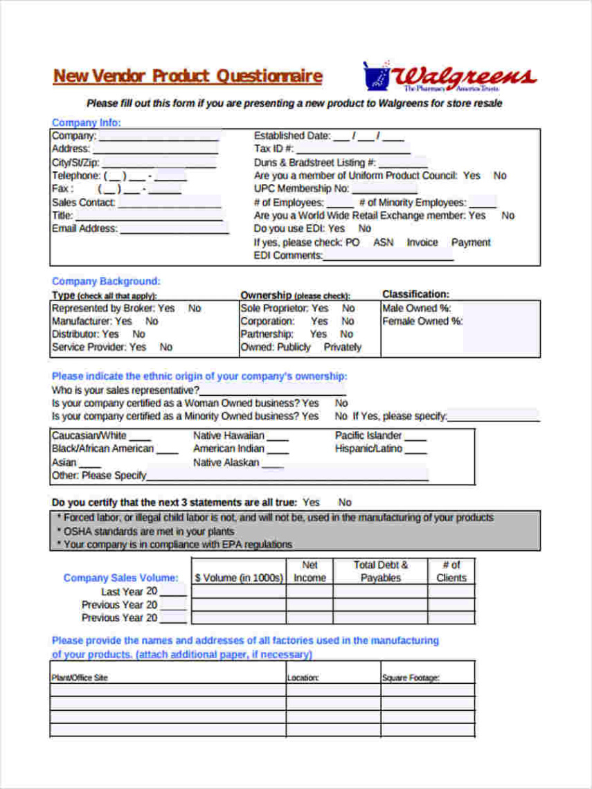 printable vendor questionnaire template vendor risk assessment questionnaire template doc