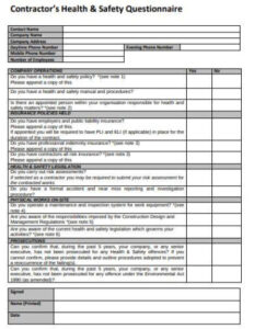 printable workplace safety questionnaire health questionnaire for employees template word