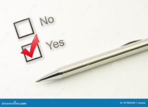 questionnaire yes no choice marked check box with a pen on paper background approval concept questionnaire yes or no template sample