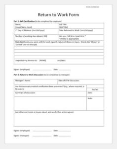 return to work order template  invoice template return to work questionnaire template sample