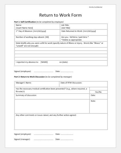 return to work order template  invoice template return to work questionnaire template sample