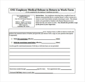 sample free 16 return to work medical form templates in pdf  ms word return to work questionnaire template