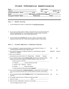 workout questionnaire  blog dandk personal training pre exercise questionnaire template sample