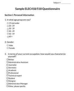 23 free questionnaire templates  survey forms book club questionnaire template example