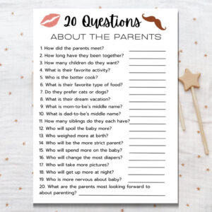 editable baby shower 20 questions about the parents game baby shower game baby shower activity instant baby shower questionnaire template