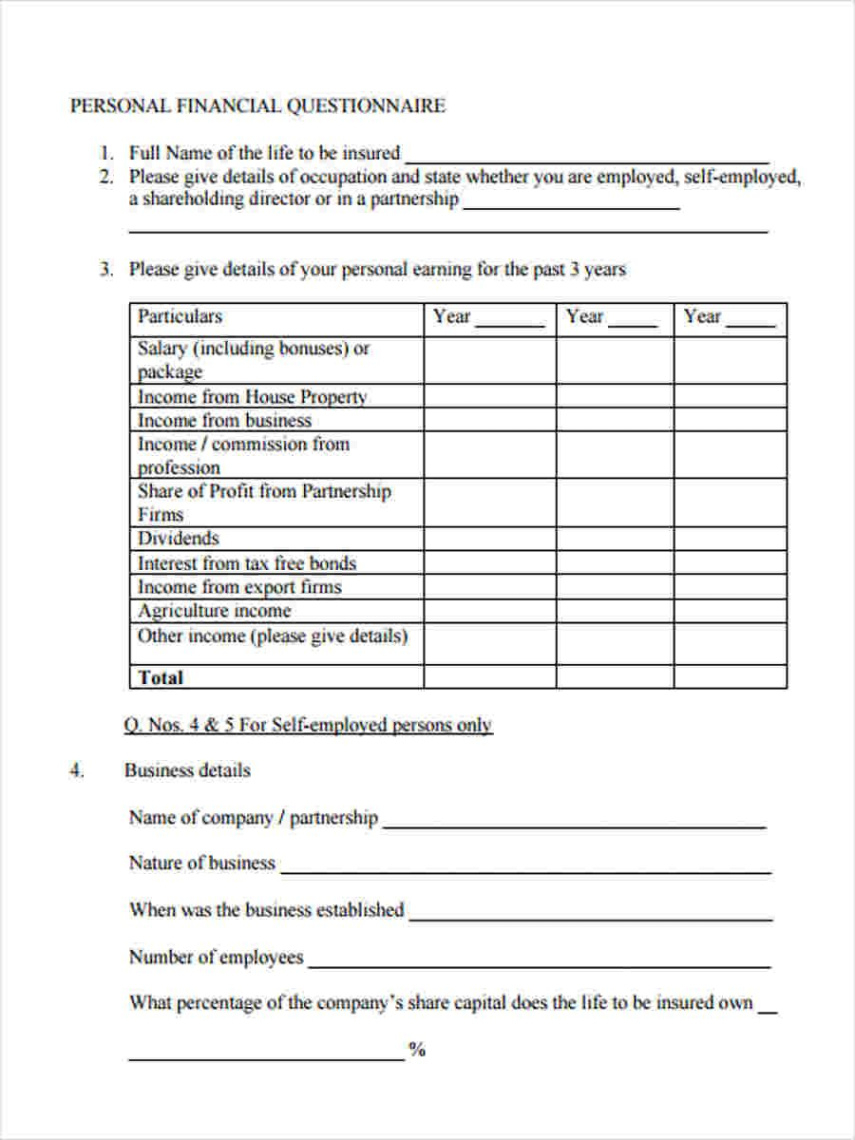 editable company questionnaire sample  calepmidnightpigco with regard to financial planning questionnaire template word