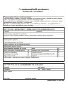editable new employee questionnaire template  prntblconcejomunicipaldechinugovco occupational health questionnaire template excel