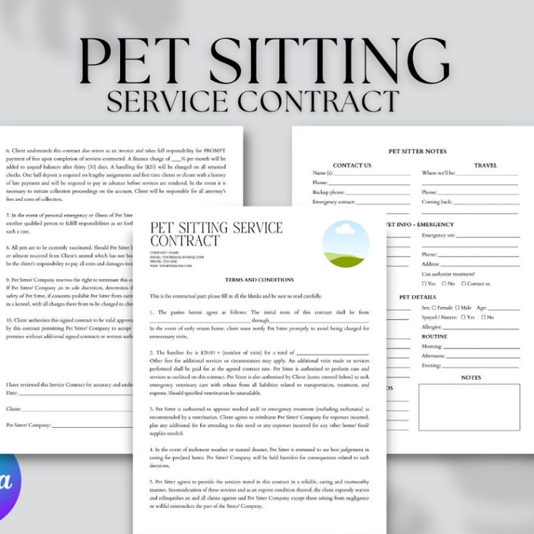editable pet sitting forms  etsy dog sitting questionnaire template