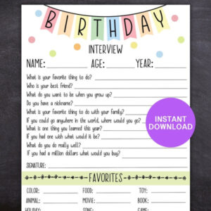 editable printable interview form  etsy office birthday questionnaire template excel