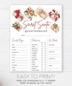 editable printable secret santa gift exchange questionnaire christmas  etsy gift exchange questionnaire template