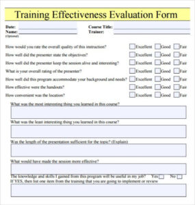 evaluation form for training  ximenatarorios training feedback questionnaire template word