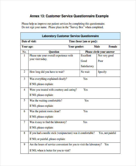 free 11 service questionnaire examples to download customer service questionnaire template doc