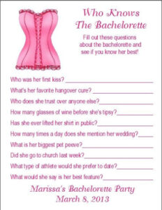 free 12 personalized who knows the bachelorette party game $350 via etsy  bachelorette party bachelorette party questionnaire template pdf