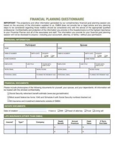 free business plan questionnaire template  midibox financial planning questionnaire template sample