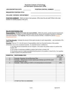 free job description questionnaire jdq job description questionnaire template doc