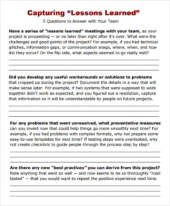 free lessons learnt report template 4  templates example  templates lessons learned questionnaire template