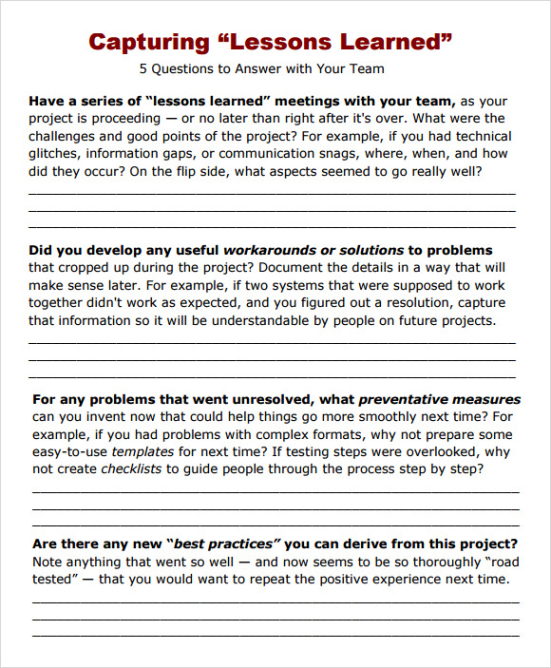 free lessons learnt report template 4  templates example  templates lessons learned questionnaire template
