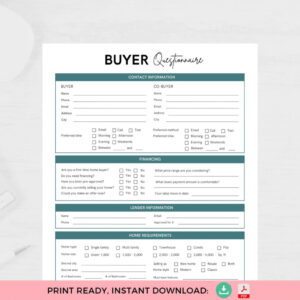 free ready to print real estate buyer questionnaire template home  etsy home buyer questionnaire template sample