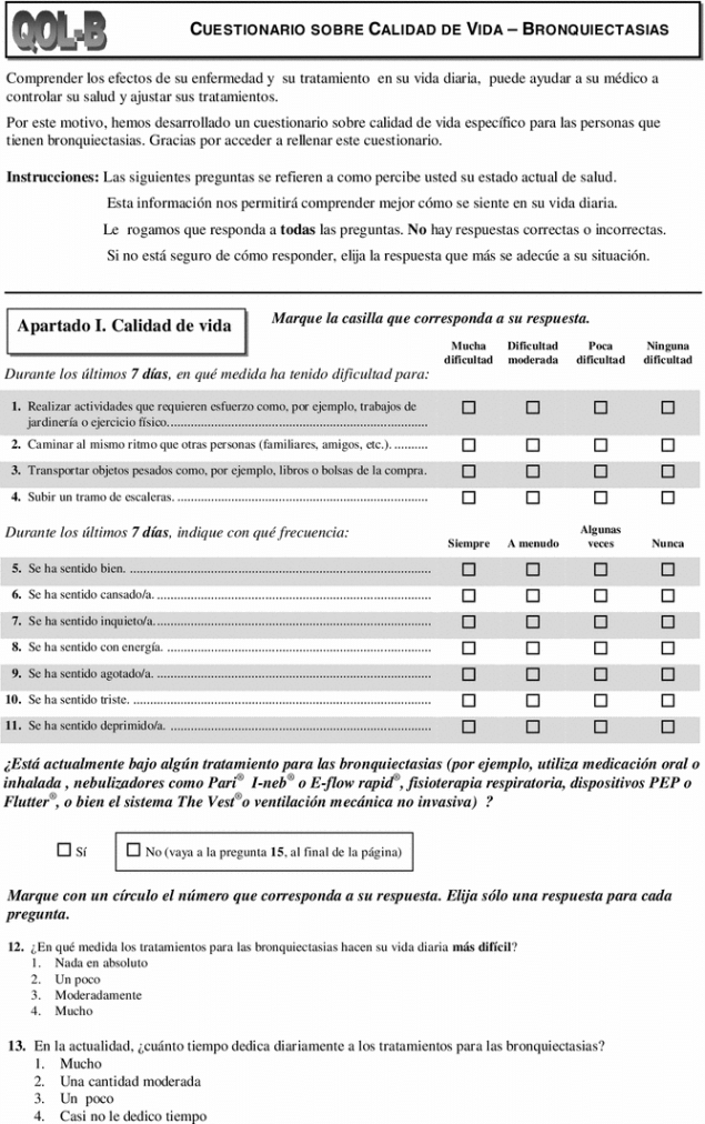 free validation of a quality of life questionnaire for bronchiectasis psychometric analyses of the quality of life questionnaire template example