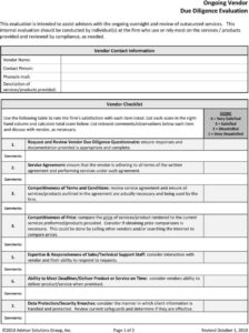 free vendor due diligence checklist template vendor security questionnaire template