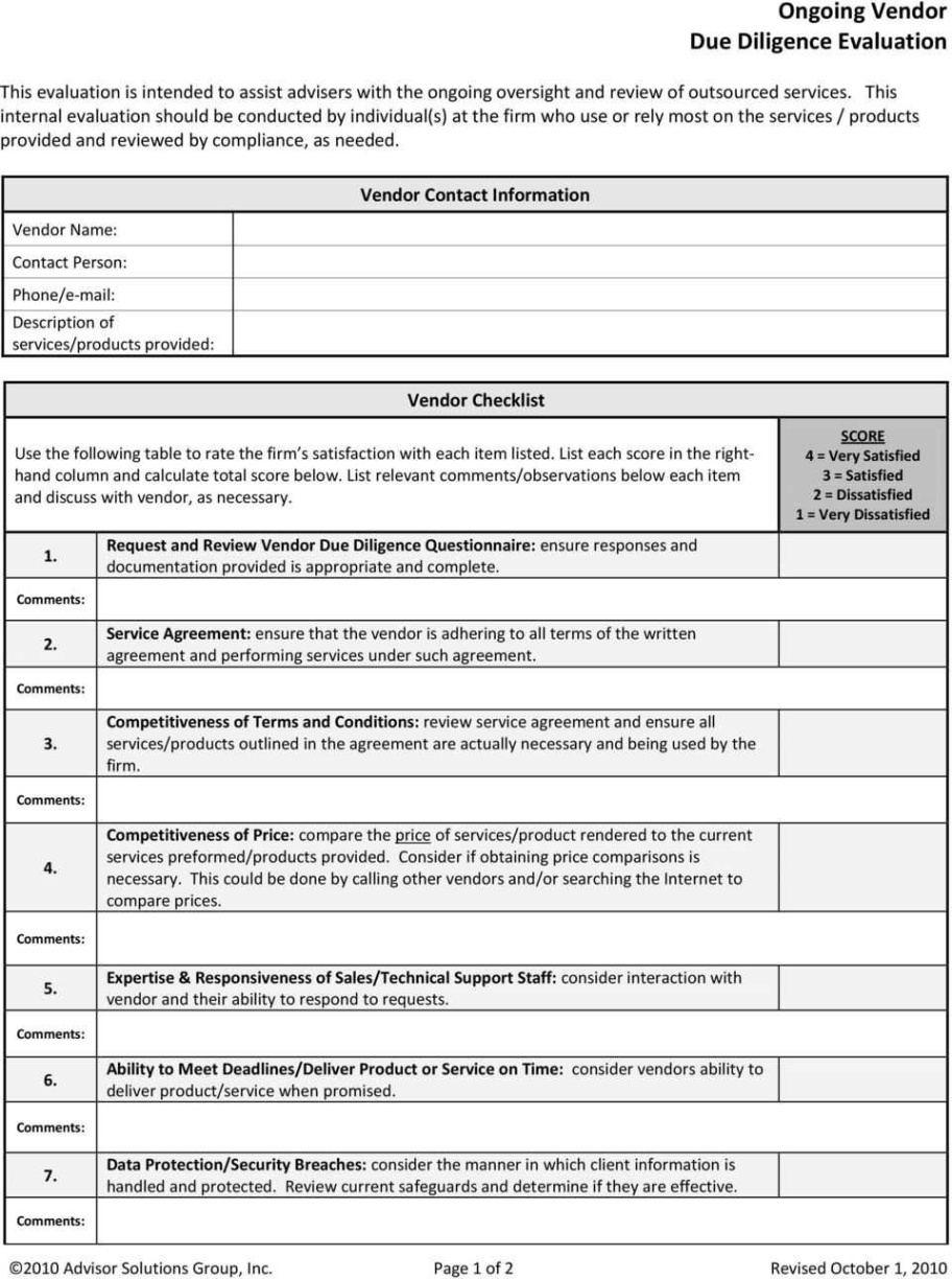 free vendor due diligence checklist template vendor security questionnaire template