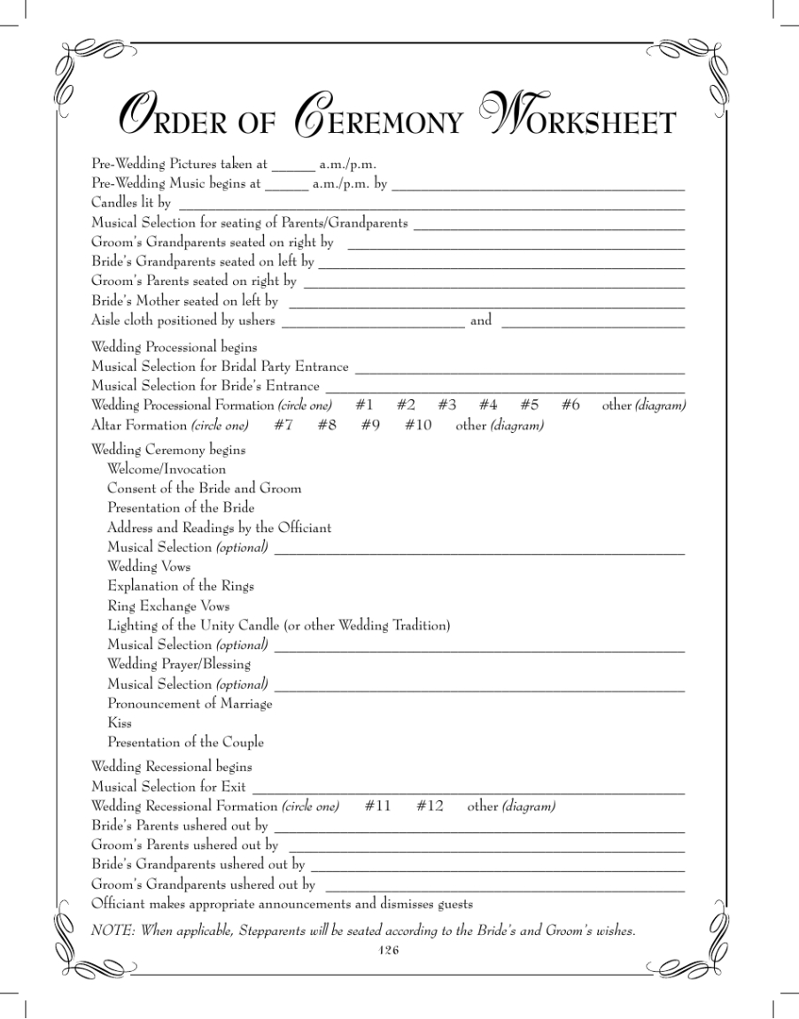 order of ceremony worksheet template download printable pdf  templateroller wedding officiant questionnaire template example