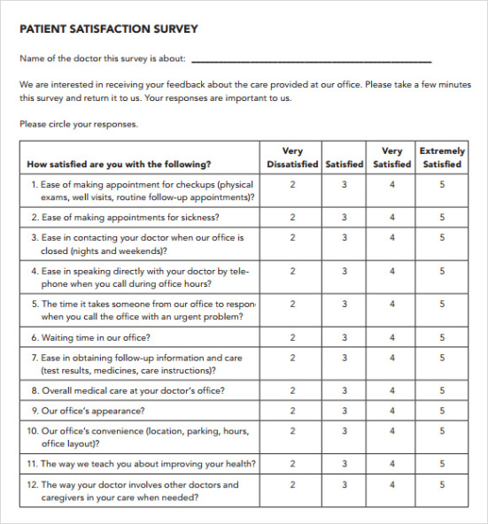 printable 11 sample patient satisfaction survey templates to download  sample templates quality of life questionnaire template doc