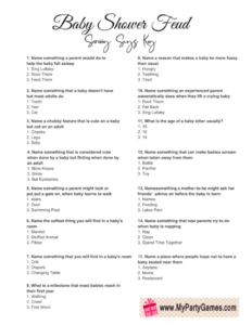 printable baby feud free printable baby shower family feud game  baby shower printables baby shower baby shower questionnaire template sample