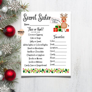 printable christmas secret sister printable secret santa questionnaire  etsy secret sister questionnaire template pdf
