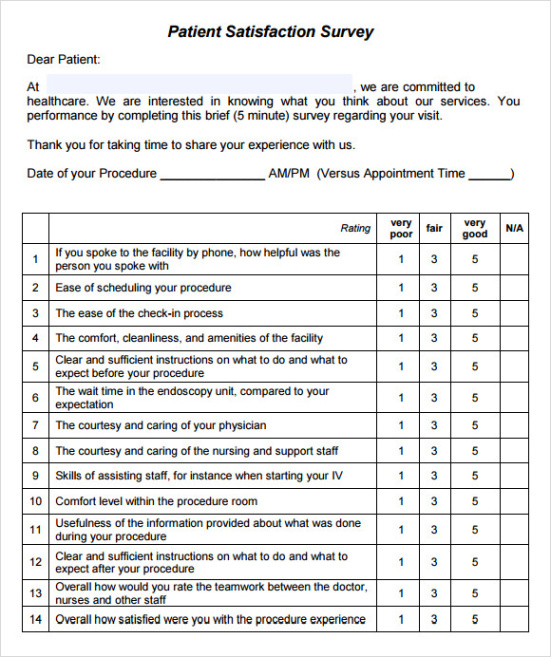 printable free 10 sample patient satisfaction survey templates in pdf new patient questionnaire template excel