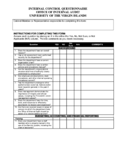 printable internal control questionnaire office of internal audit university of the virgin islands internal control questionnaire template pdf