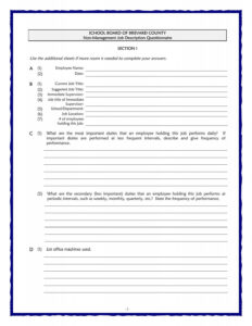 printable job description questionnaire for nonmanagement positions job description questionnaire template word
