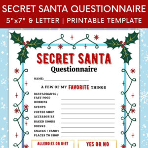 printable printable secret santa questionnaire for christmas gift exchange secret santa questionnaire template sample