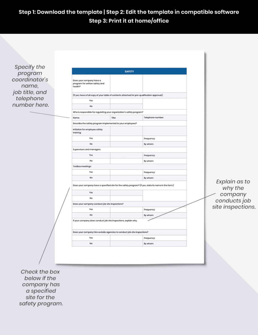 printable safety prequalification form template in pages word google docs supplier pre qualification questionnaire template doc