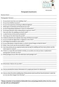 printable wedding questionnaire template bridal party questionnaire template example
