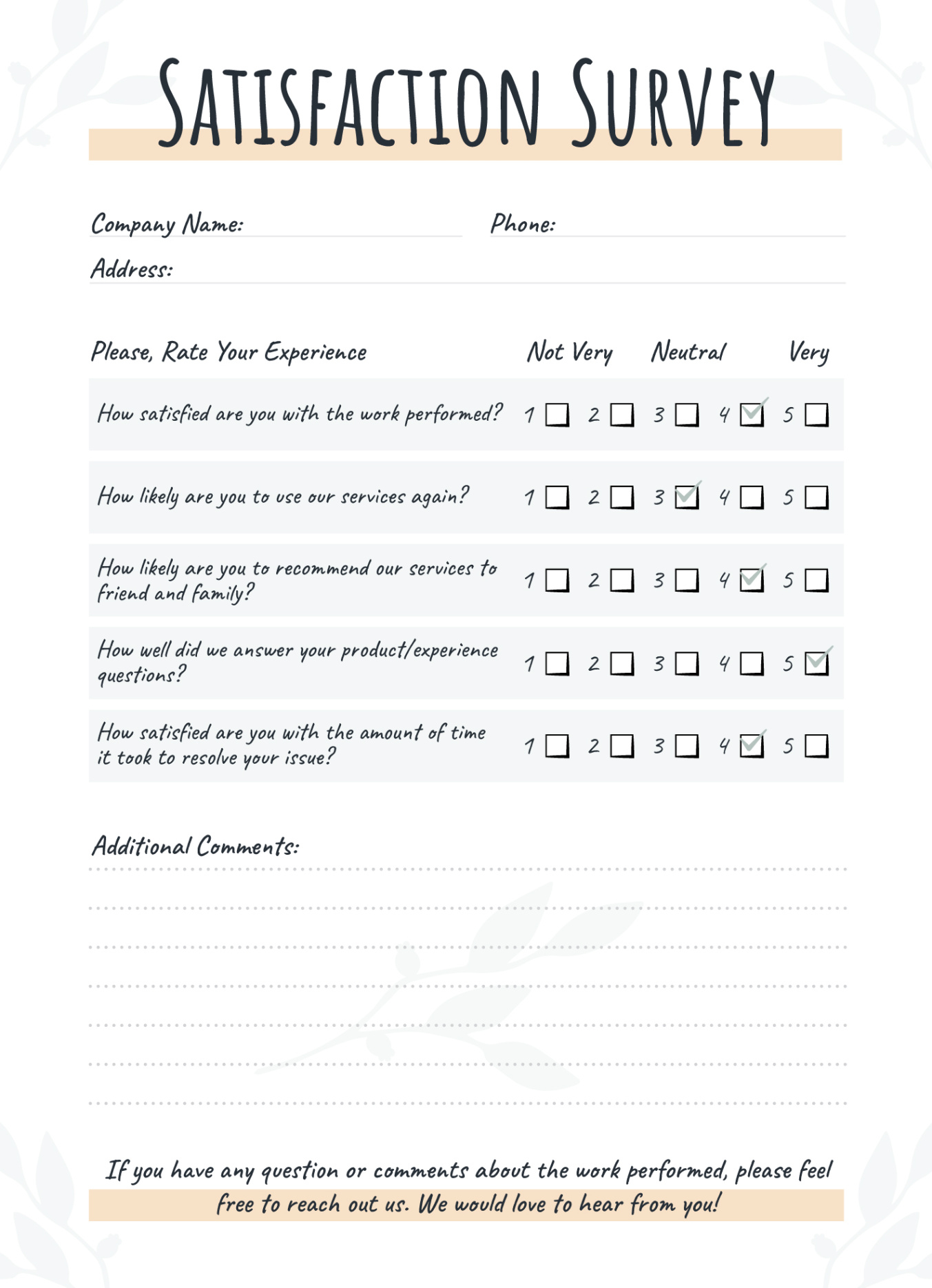 sample customer satisfaction survey questionnaire presentati  vrogueco customer service questionnaire template sample