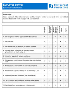sample employee satisfaction surveys  restaurantowner job satisfaction questionnaire template pdf