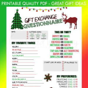 sample fillable printable pdf gift exchange questionnaire plaid design work or personal  etsy gift exchange questionnaire template word