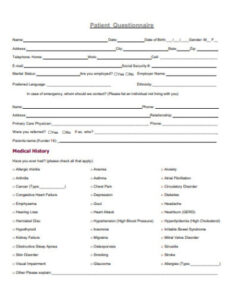 sample free 36 patient questionnaire samples in pdf  ms word new patient questionnaire template doc