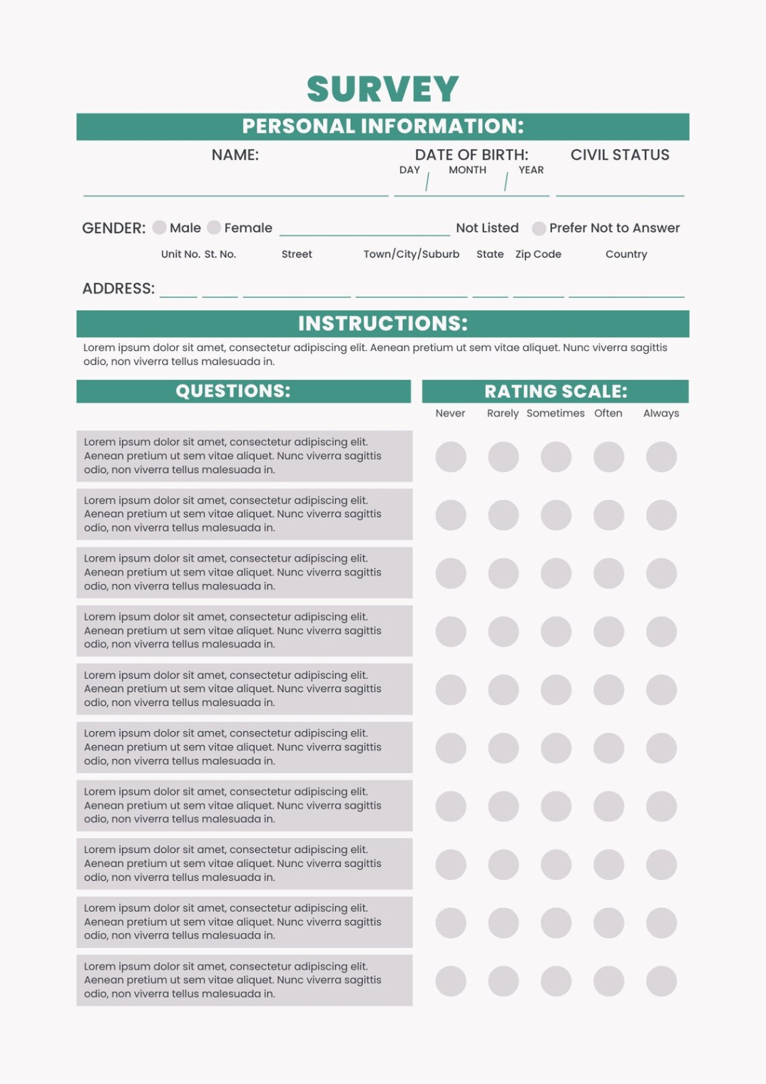 sample free and customizable survey templates  worksheets library personal stylist questionnaire template example