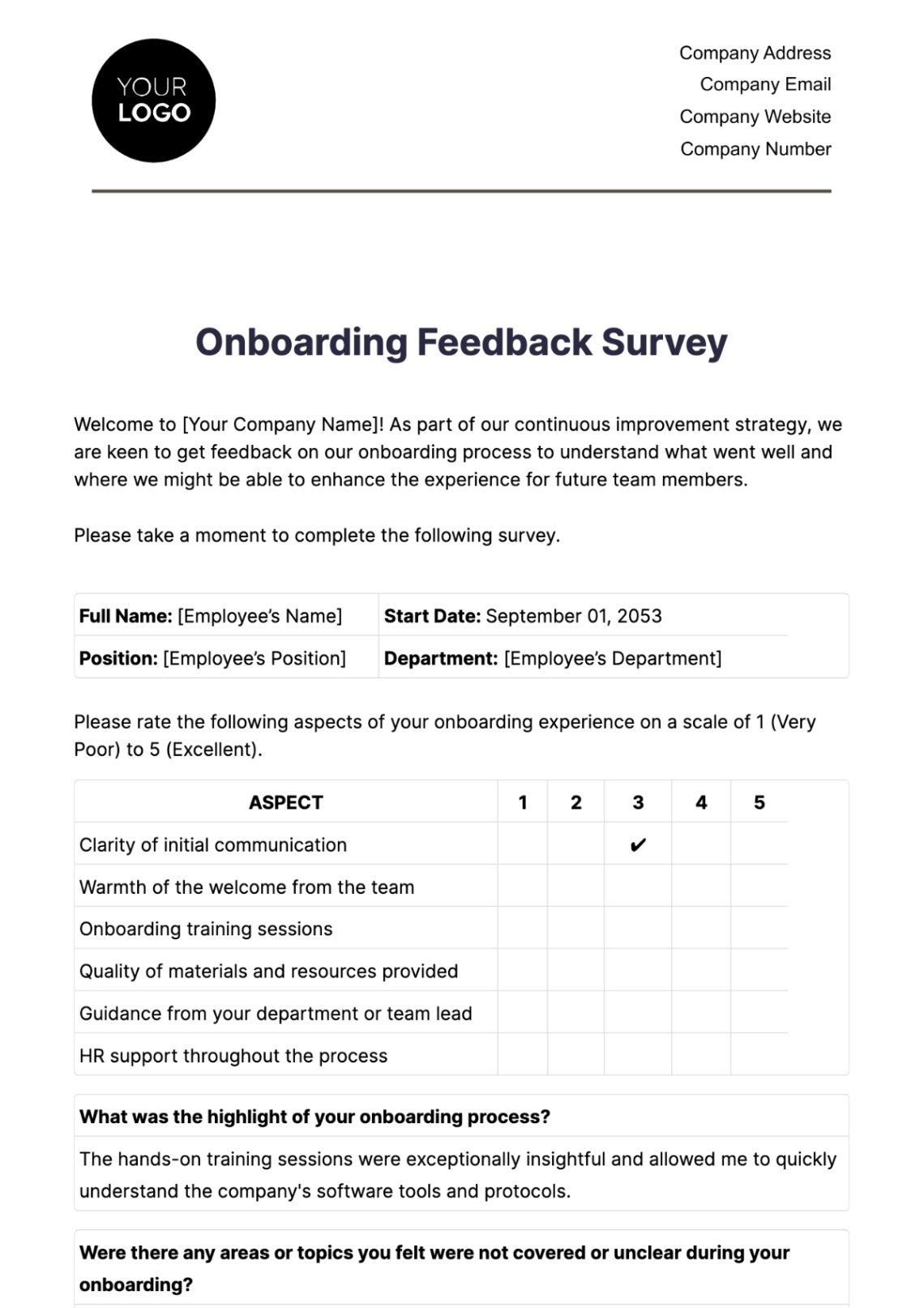 sample free onboarding feedback survey hr template to edit online vendor onboarding questionnaire template doc