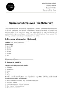 sample free operations employee health survey template to edit online occupational health questionnaire template