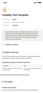 sample galería de plantillas de notion  usability test template usability testing questionnaire template
