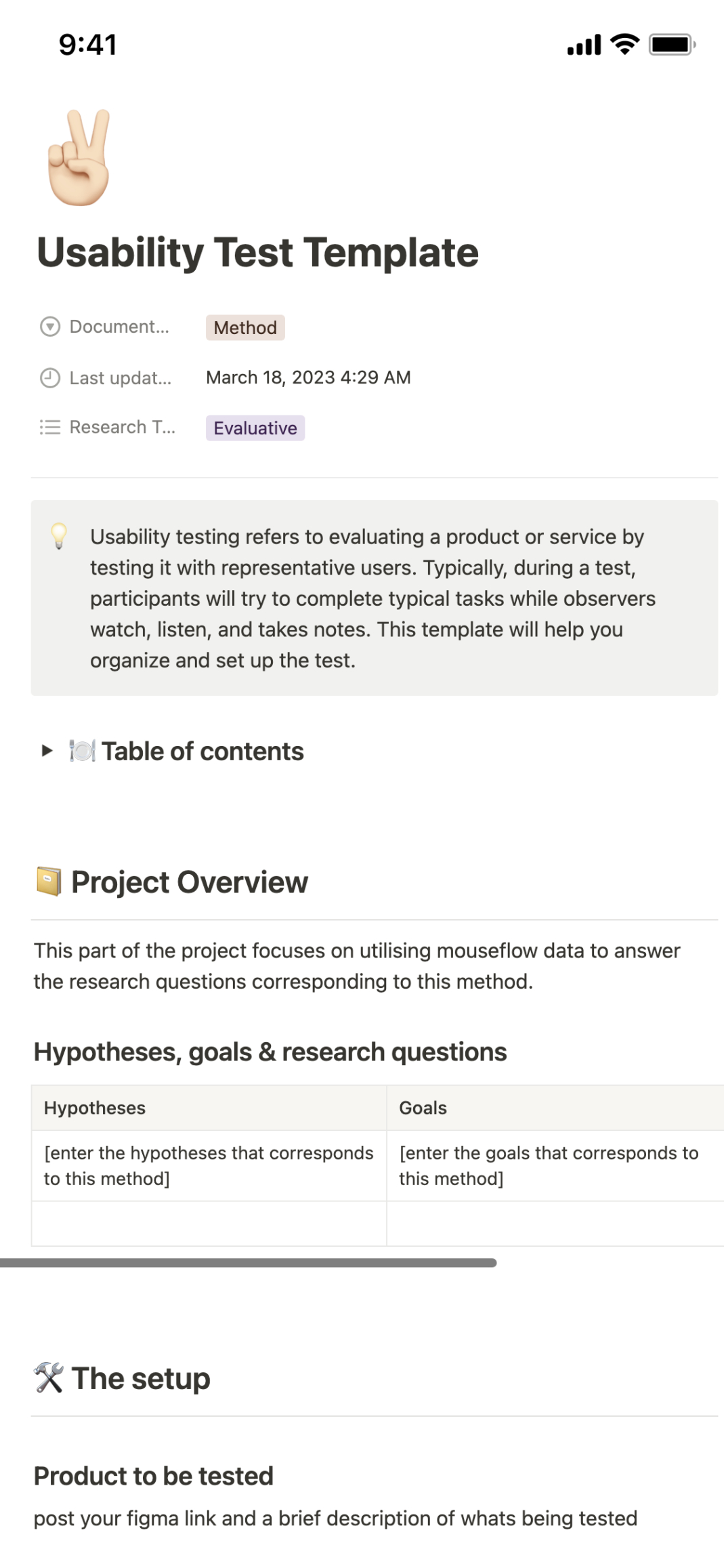 sample galería de plantillas de notion  usability test template usability testing questionnaire template