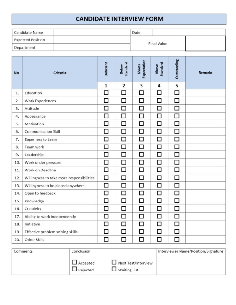sample interview template for employers job interview questionnaire template doc