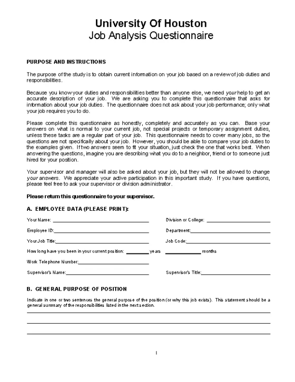 sample job analysis questionnaire  pdfsimpli job analysis questionnaire template word