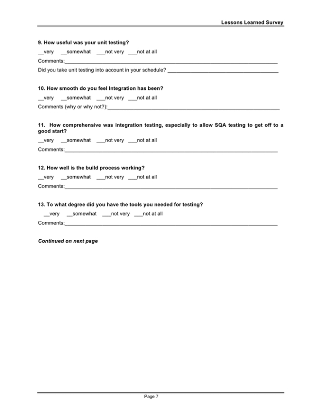 sample lessons learned survey template in word and pdf formats  page 7 of 10 lessons learned questionnaire template excel
